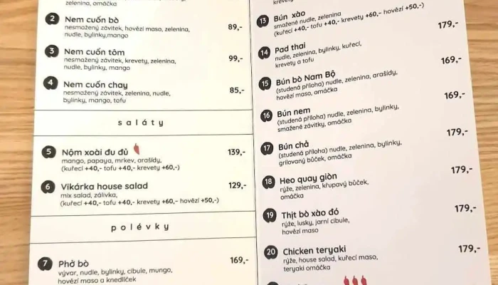 Vikarka Asia Bistro -  Menu - Beneše Z Loun 133