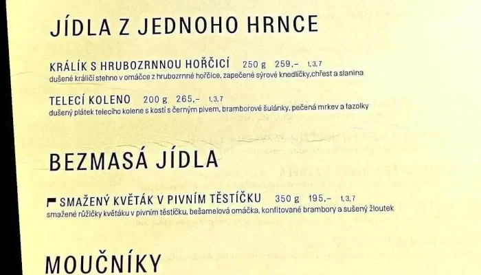 Vinohradsky Parlament Menu - Vinohrady
