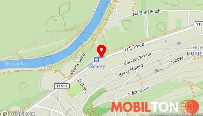 mapa Všenory Železniční stanice v 