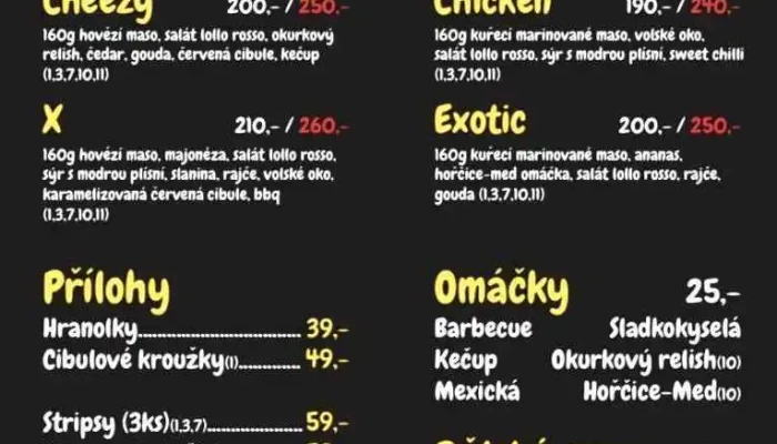 X Burger -  Menu - Ulice Váňova 907