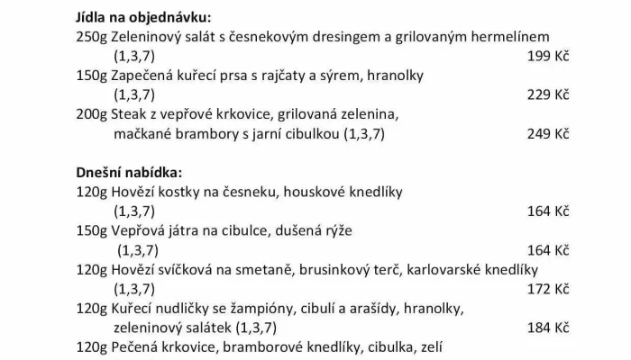 Zajezdni Hostinec Kamen Menu - Kámen