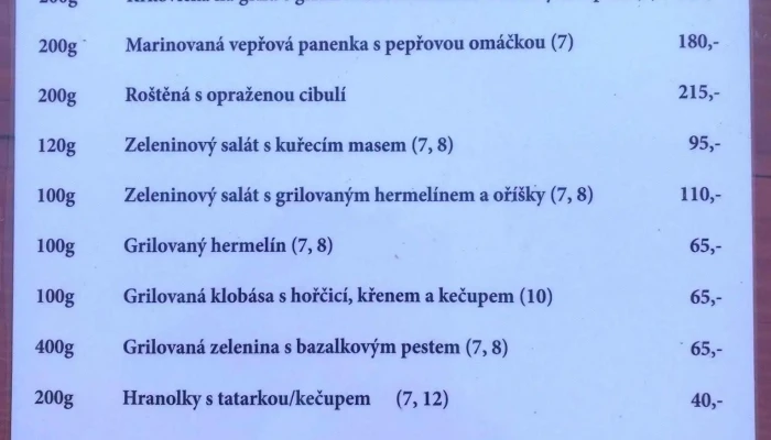 Zamecka Kavarna Hluk Menu - Nám. Komenského 162