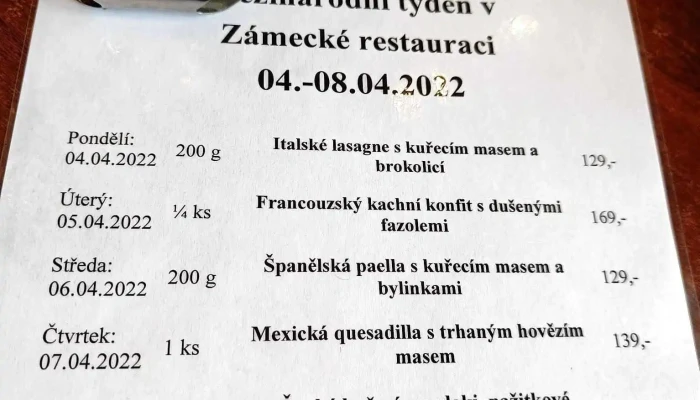 Zamecka Restaurace   Roudnice Nad Labem Menu - Karlovo Nám. 8