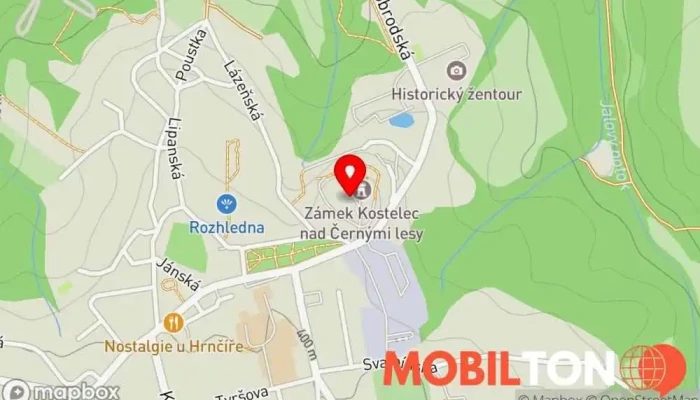mapa Zámek Kostelec nad Černými lesy Místo konání akce, Konferenční a kongresové centrum, Hostel, Svatební služby v nám. Smiřických 1