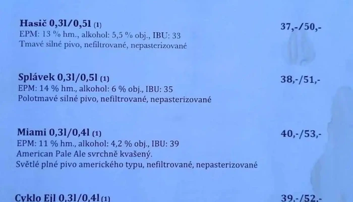 Zdibsky Pivovar S R O Menu - Přemyšlení